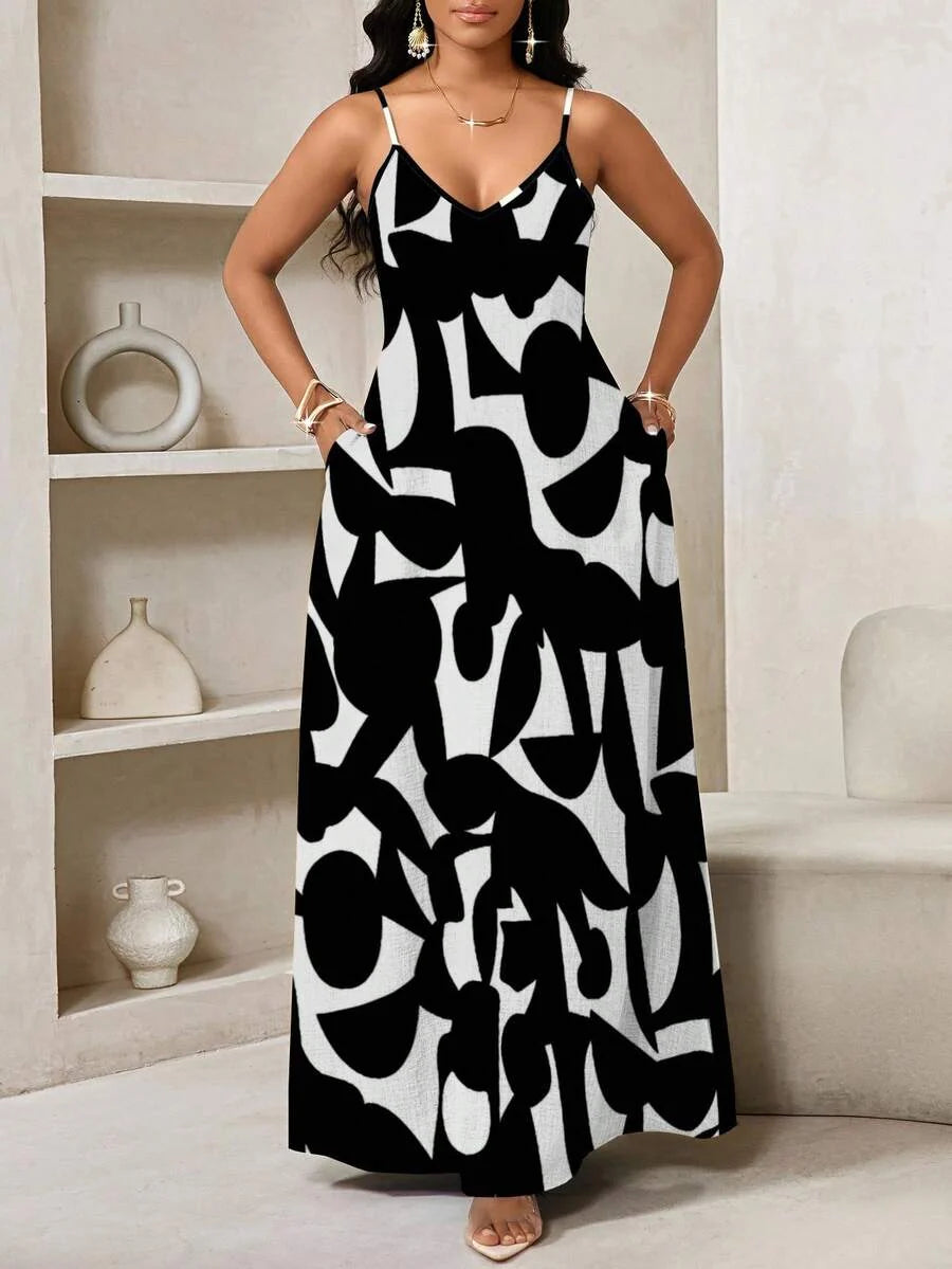 Vestido Maxi de Alças Linhas da Maré com Estampa Geométrica e Bolsos — fotografia 6 | Mar & Pérola