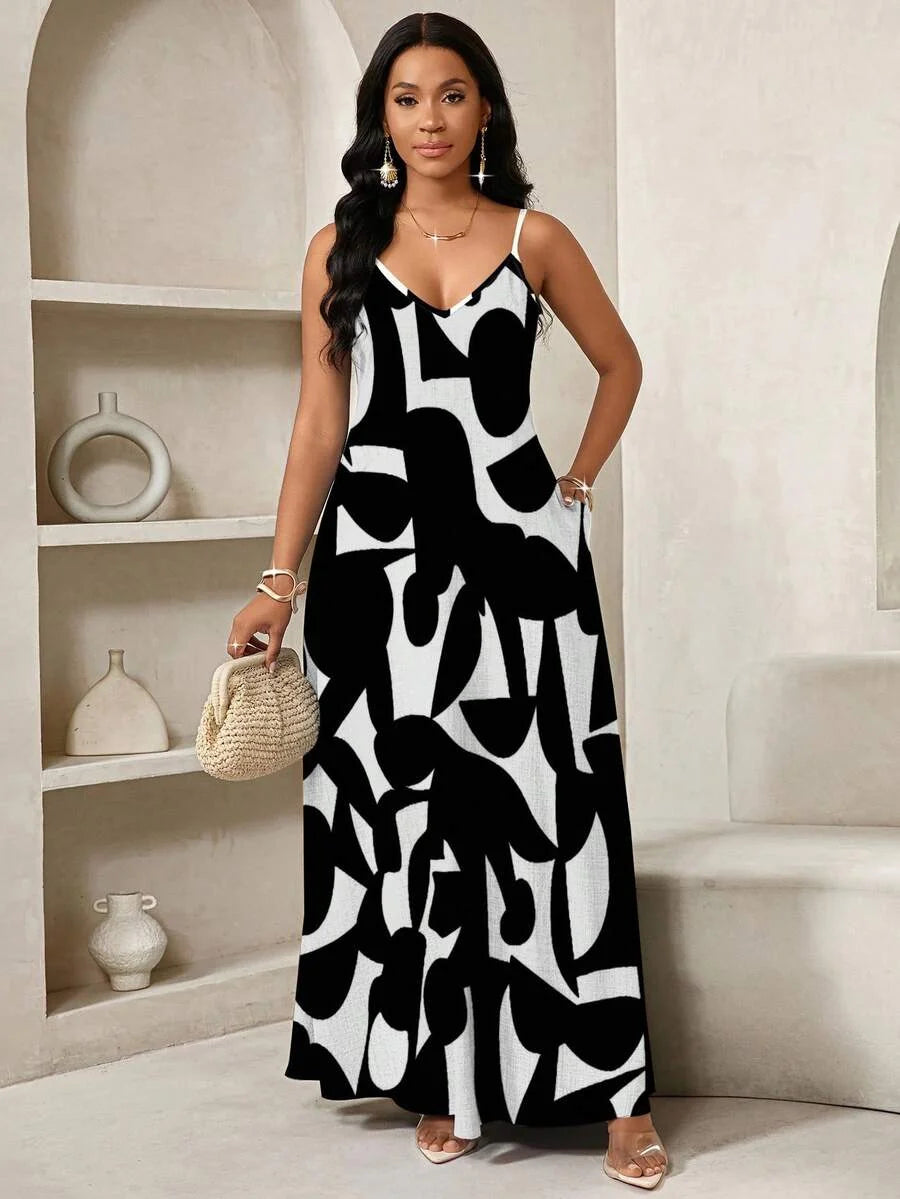 Vestido Maxi de Alças Linhas da Maré com Estampa Geométrica e Bolsos — fotografia 7 | Mar & Pérola