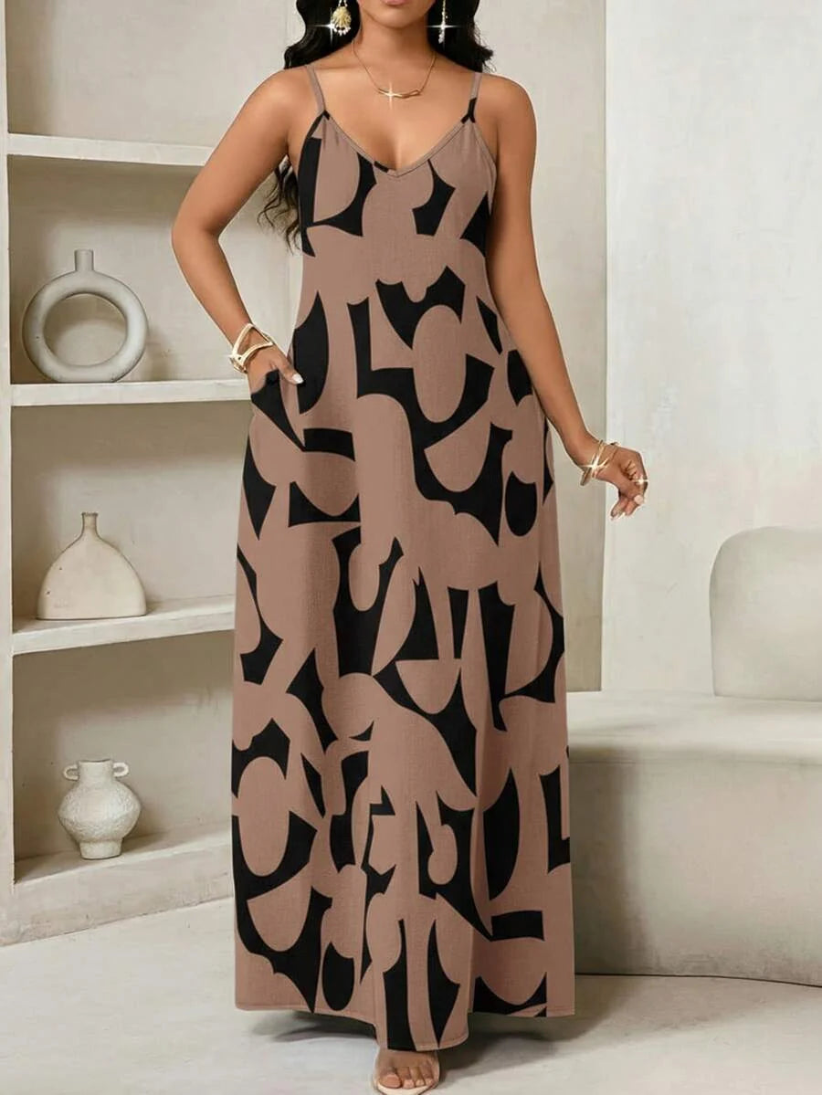 Vestido Maxi de Alças Linhas da Maré com Estampa Geométrica e Bolsos — fotografia 8 | Mar & Pérola