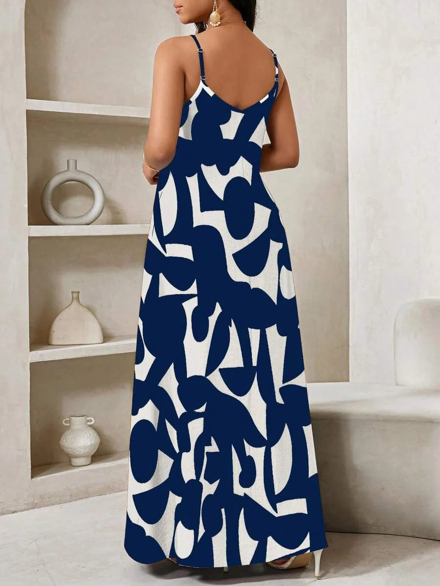 Vestido Maxi de Alças Linhas da Maré com Estampa Geométrica e Bolsos — fotografia 16 | Mar & Pérola