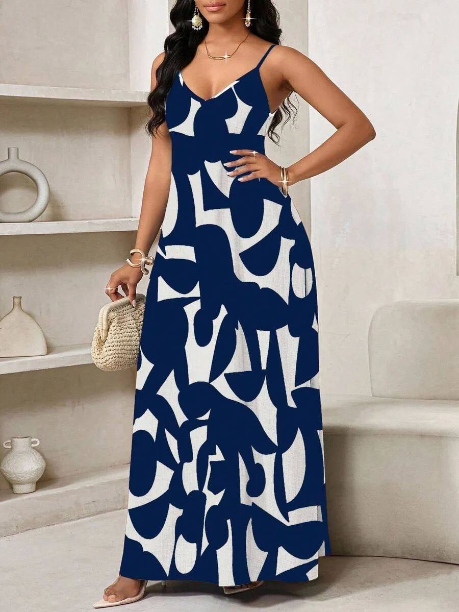 Vestido Maxi de Alças Linhas da Maré com Estampa Geométrica e Bolsos — fotografia 17 | Mar & Pérola