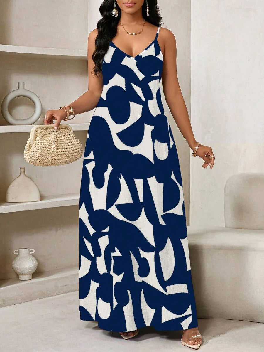 Vestido Maxi de Alças Linhas da Maré com Estampa Geométrica e Bolsos — fotografia 18 | Mar & Pérola