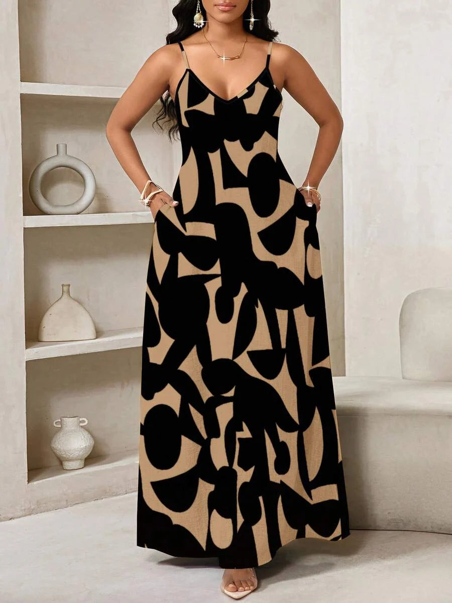 Vestido Maxi de Alças Linhas da Maré com Estampa Geométrica e Bolsos — fotografia 41 | Mar & Pérola