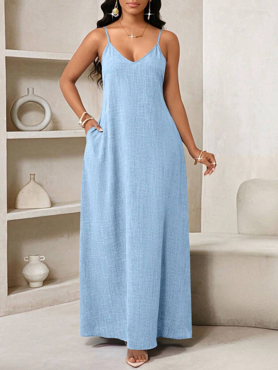 Vestido Maxi de Alças Linhas da Maré com Estampa Geométrica e Bolsos — fotografia 50 | Mar & Pérola