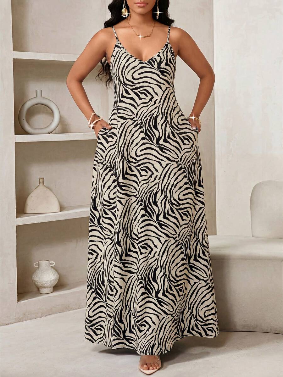 Vestido Maxi de Alças Linhas da Maré com Estampa Geométrica e Bolsos — fotografia 75 | Mar & Pérola