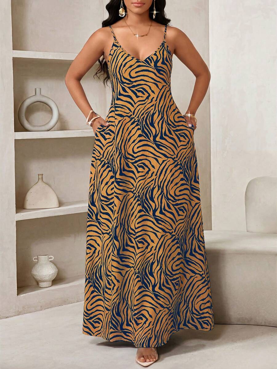 Vestido Maxi de Alças Linhas da Maré com Estampa Geométrica e Bolsos — fotografia 95 | Mar & Pérola