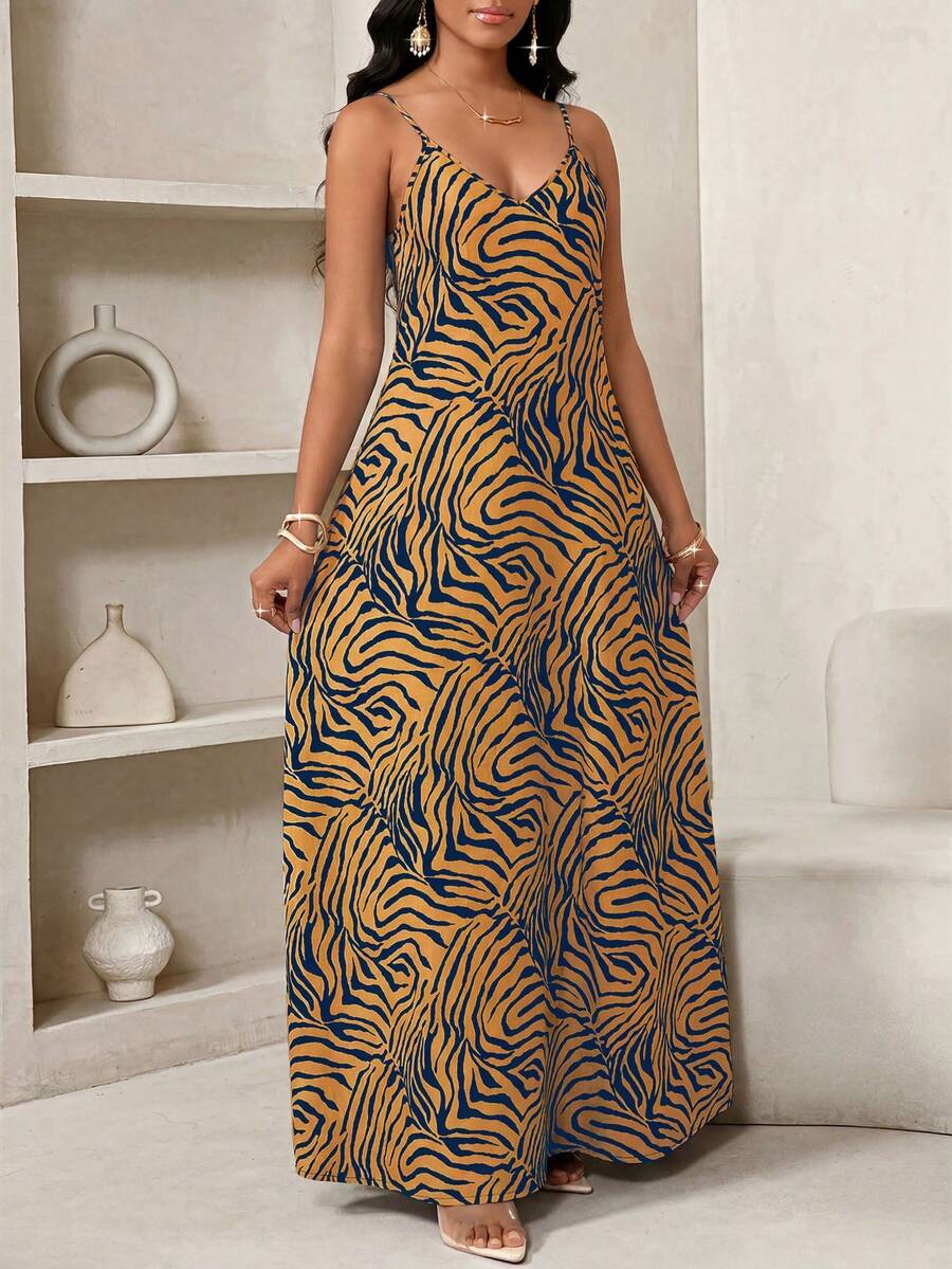 Vestido Maxi de Alças Linhas da Maré com Estampa Geométrica e Bolsos — fotografia 96 | Mar & Pérola