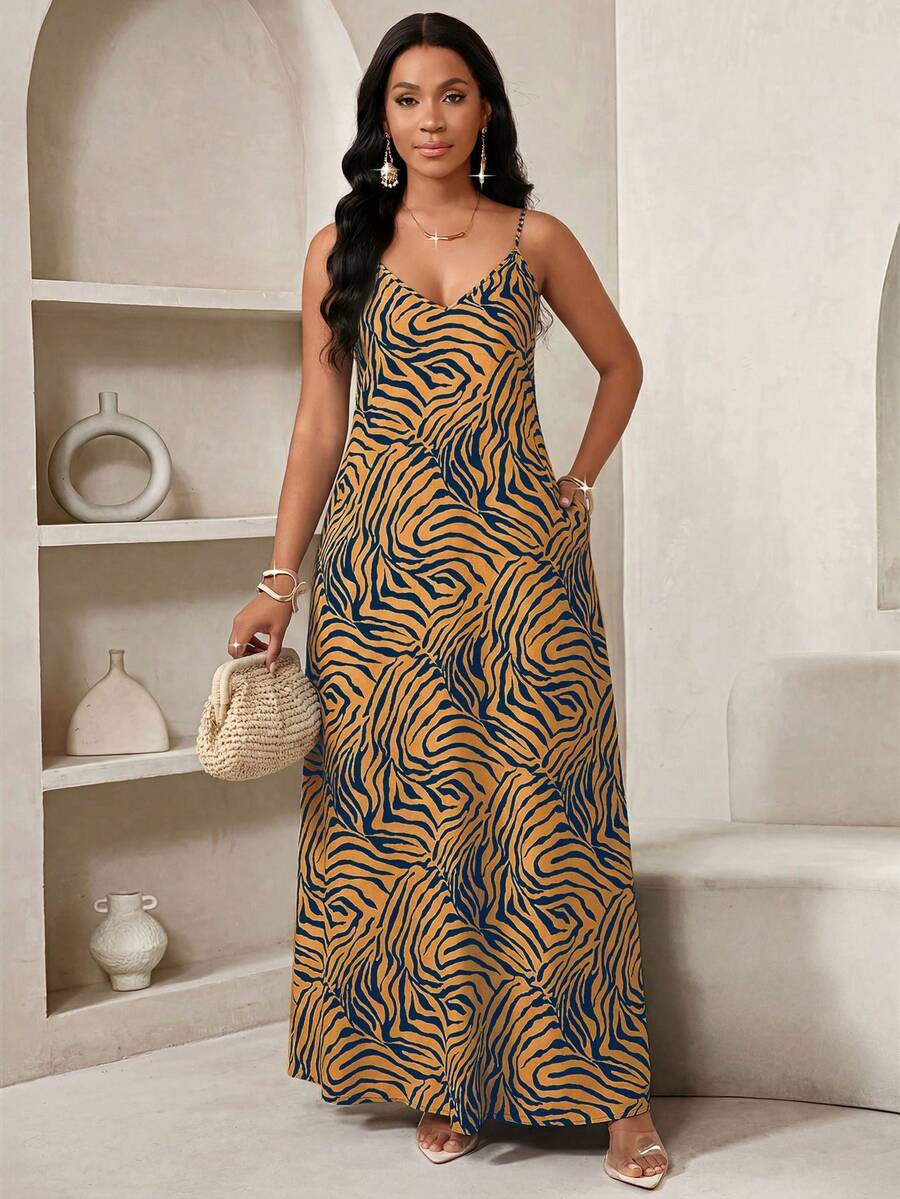 Vestido Maxi de Alças Linhas da Maré com Estampa Geométrica e Bolsos — fotografia 97 | Mar & Pérola