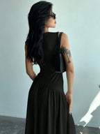 Vestido Maxi de Malha Brisa de Verão com Gola Redonda e Costas Abertas — fotografia 8 | Mar & Pérola