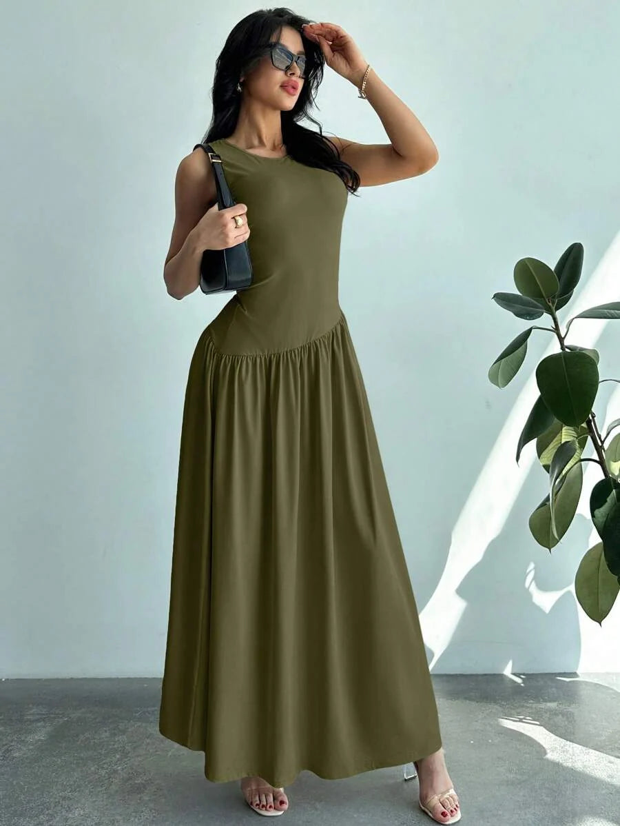 Vestido Maxi de Malha Brisa de Verão com Gola Redonda e Costas Abertas — fotografia 13 | Mar & Pérola