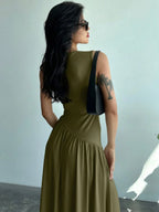 Vestido Maxi de Malha Brisa de Verão com Gola Redonda e Costas Abertas — fotografia 14 | Mar & Pérola