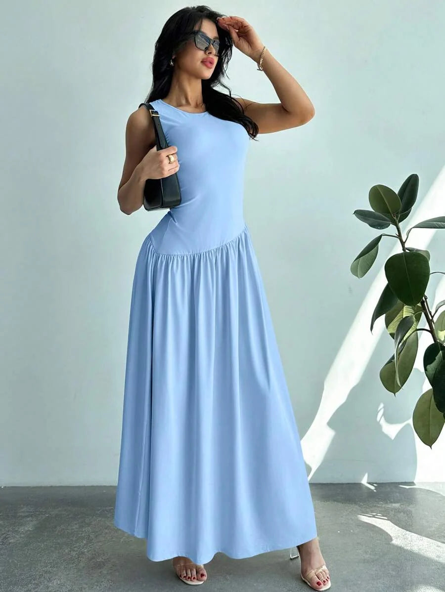 Vestido Maxi de Malha Brisa de Verão com Gola Redonda e Costas Abertas — fotografia 19 | Mar & Pérola