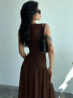 Vestido Maxi de Malha Brisa de Verão com Gola Redonda e Costas Abertas — fotografia 36 | Mar & Pérola