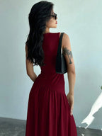 Vestido Maxi de Malha Brisa de Verão com Gola Redonda e Costas Abertas — fotografia 38 | Mar & Pérola