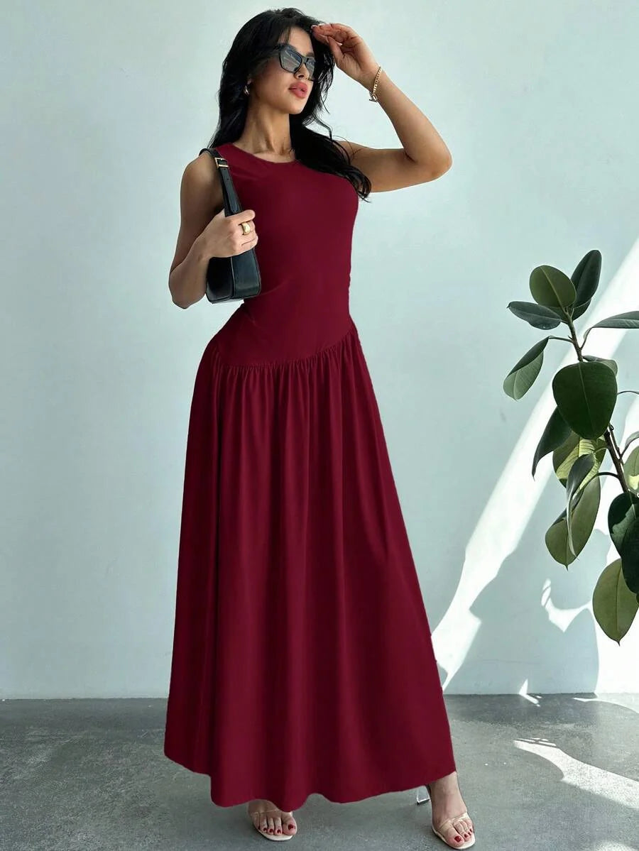 Vestido Maxi de Malha Brisa de Verão com Gola Redonda e Costas Abertas — fotografia 39 | Mar & Pérola
