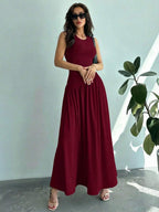 Vestido Maxi de Malha Brisa de Verão com Gola Redonda e Costas Abertas — fotografia 42 | Mar & Pérola