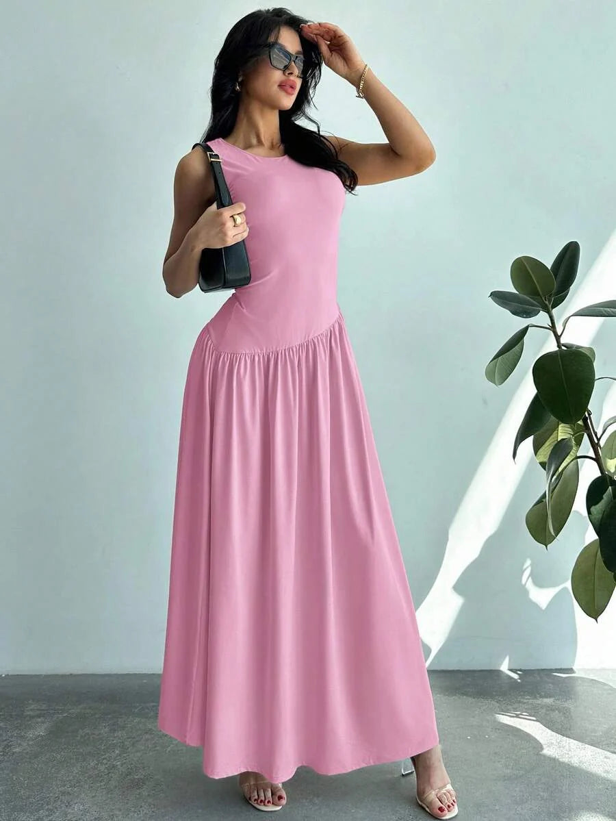 Vestido Maxi de Malha Brisa de Verão com Gola Redonda e Costas Abertas — fotografia 44 | Mar & Pérola