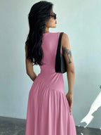 Vestido Maxi de Malha Brisa de Verão com Gola Redonda e Costas Abertas — fotografia 45 | Mar & Pérola