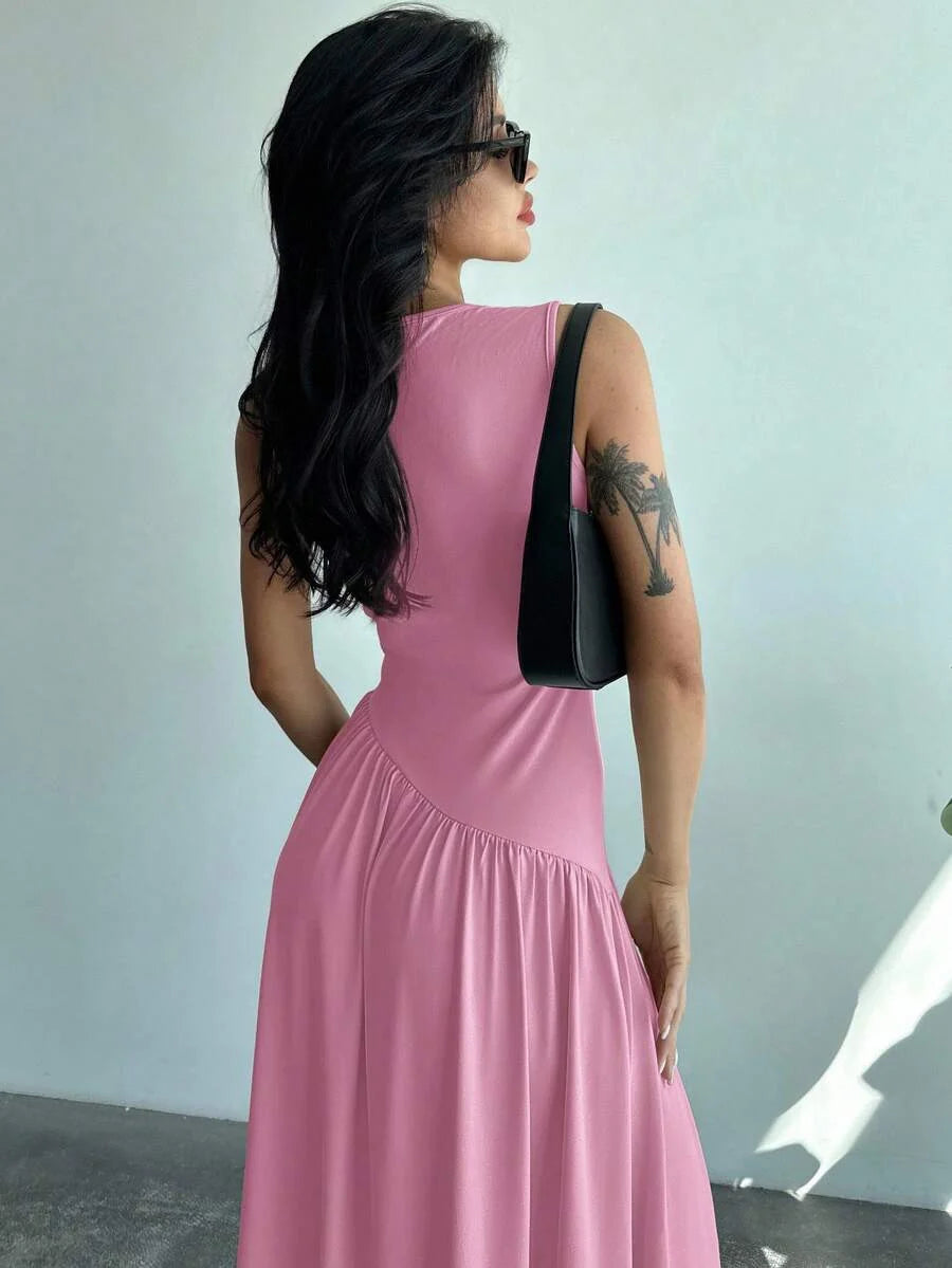 Vestido Maxi de Malha Brisa de Verão com Gola Redonda e Costas Abertas — fotografia 45 | Mar & Pérola