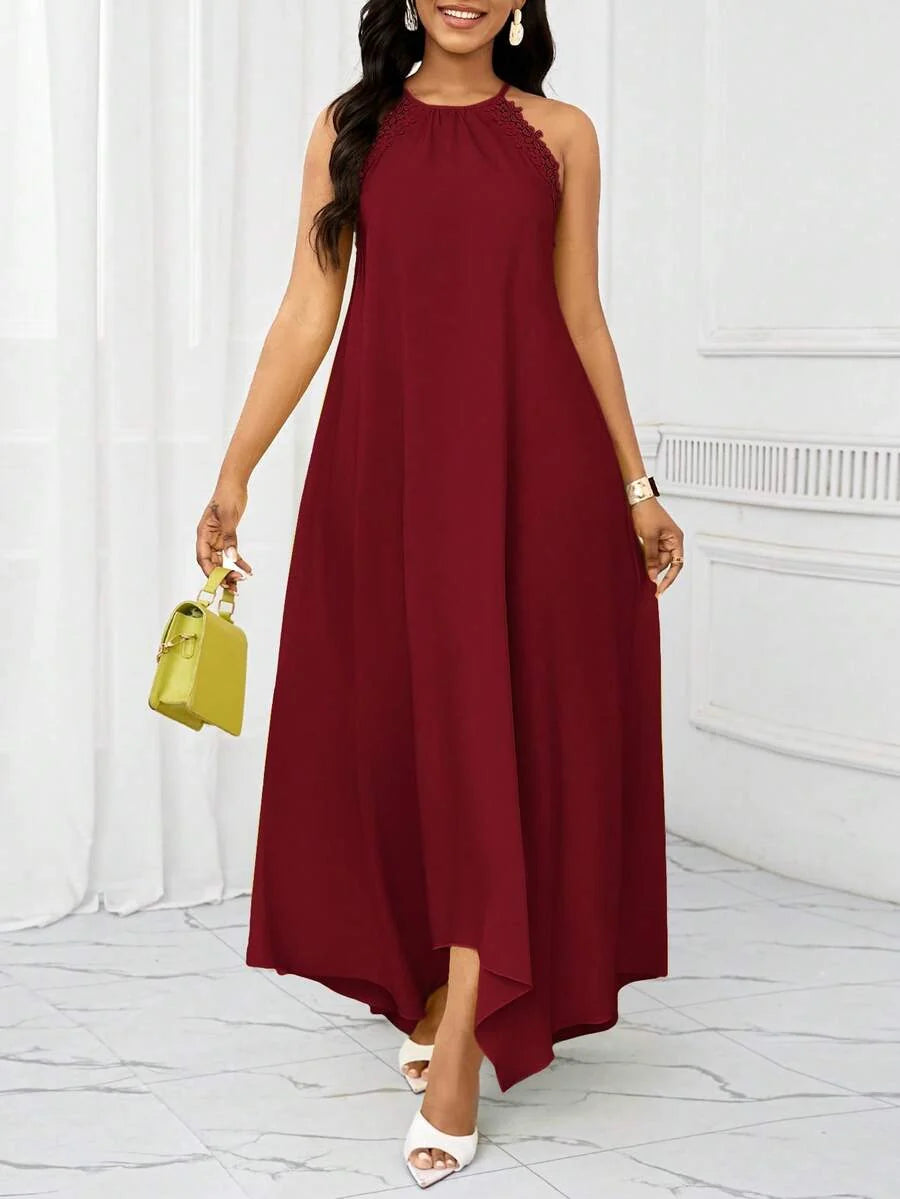 Vestido Maxi Halter Orla Solar com Laço e Bainha Assimétrica — fotografia 1 | Mar & Pérola