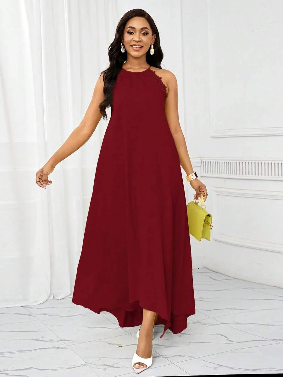 Vestido Maxi Halter Orla Solar com Laço e Bainha Assimétrica — fotografia 4 | Mar & Pérola