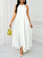 Vestido Maxi Halter Orla Solar com Laço e Bainha Assimétrica — fotografia 8 | Mar & Pérola
