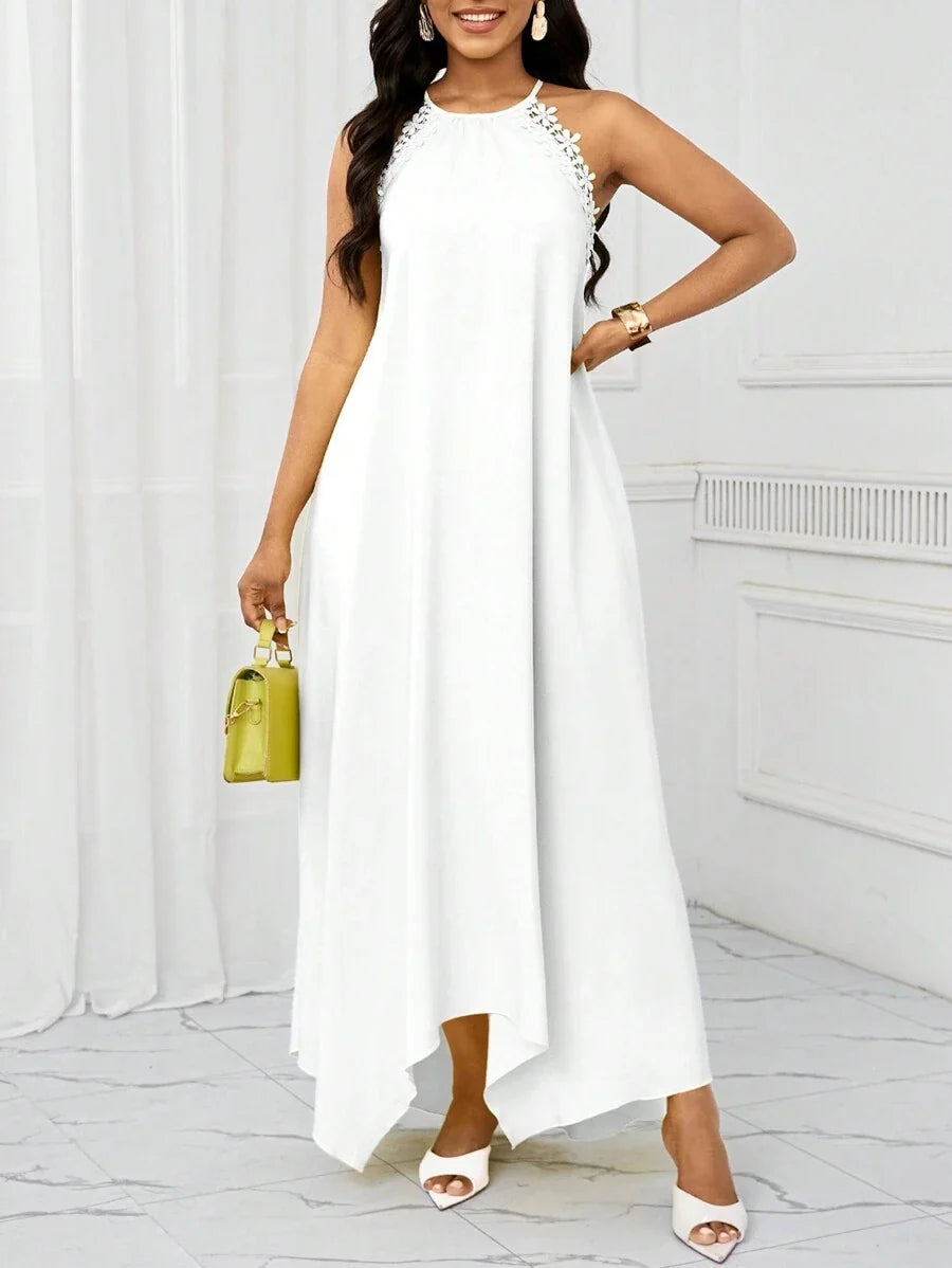 Vestido Maxi Halter Orla Solar com Laço e Bainha Assimétrica — fotografia 11 | Mar & Pérola