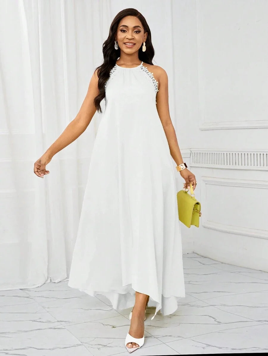 Vestido Maxi Halter Orla Solar com Laço e Bainha Assimétrica — fotografia 13 | Mar & Pérola
