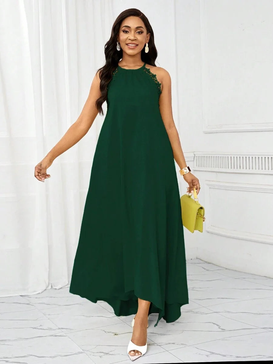 Vestido Maxi Halter Orla Solar com Laço e Bainha Assimétrica — fotografia 48 | Mar & Pérola