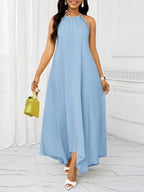 Vestido Maxi Halter Orla Solar com Laço e Bainha Assimétrica — fotografia 49 | Mar & Pérola
