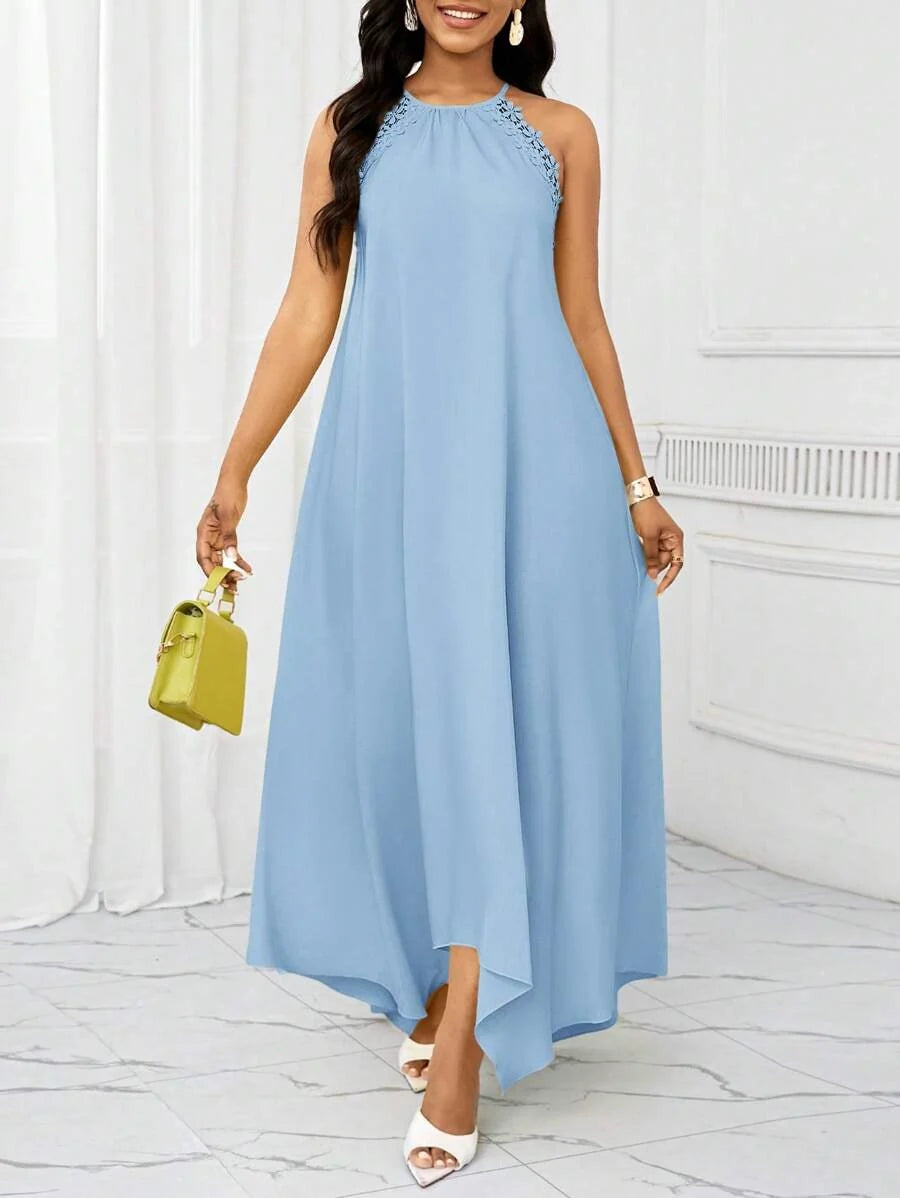 Vestido Maxi Halter Orla Solar com Laço e Bainha Assimétrica — fotografia 49 | Mar & Pérola