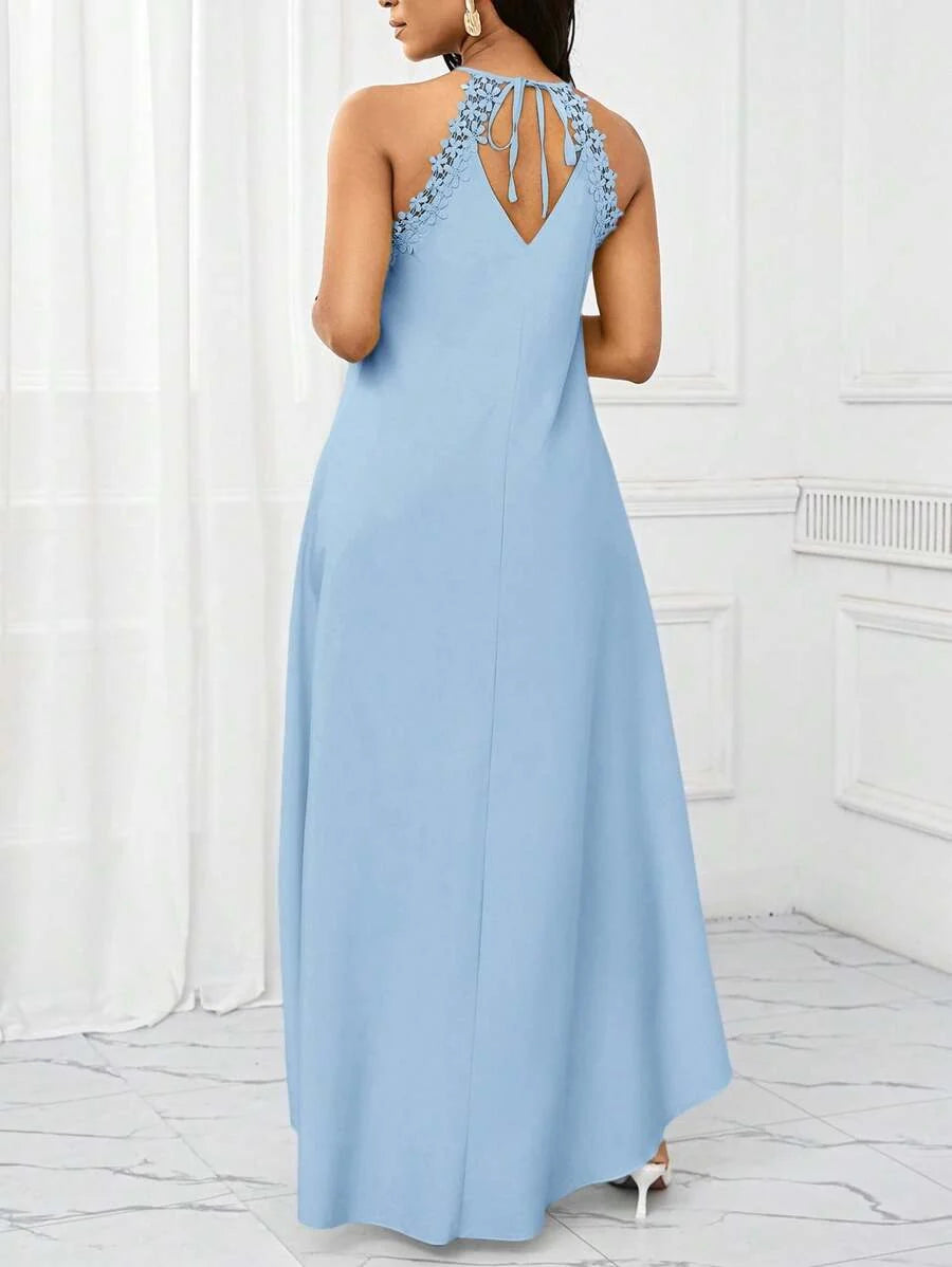 Vestido Maxi Halter Orla Solar com Laço e Bainha Assimétrica — fotografia 50 | Mar & Pérola