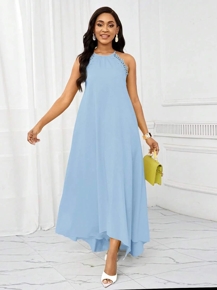 Vestido Maxi Halter Orla Solar com Laço e Bainha Assimétrica — fotografia 54 | Mar & Pérola