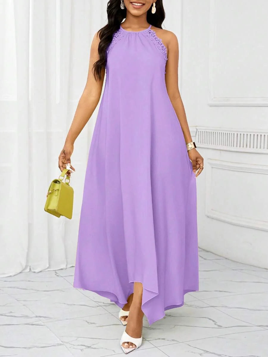 Vestido Maxi Halter Orla Solar com Laço e Bainha Assimétrica — fotografia 75 | Mar & Pérola