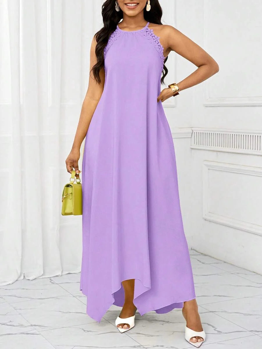 Vestido Maxi Halter Orla Solar com Laço e Bainha Assimétrica — fotografia 78 | Mar & Pérola