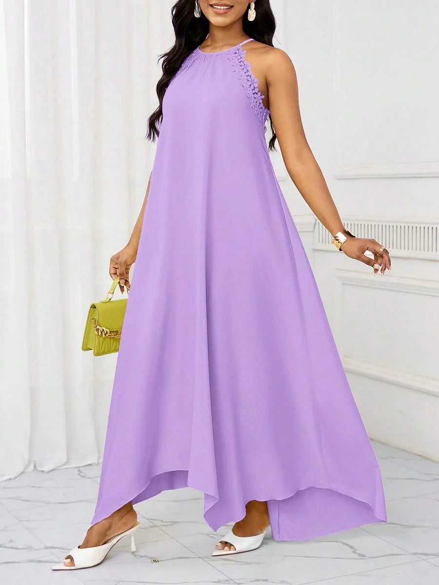 Vestido Maxi Halter Orla Solar com Laço e Bainha Assimétrica — fotografia 79 | Mar & Pérola