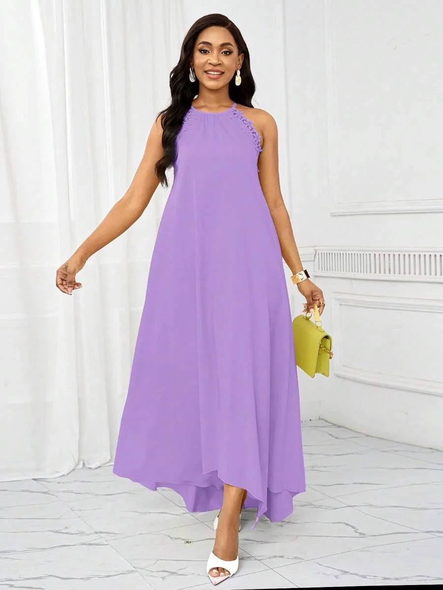 Vestido Maxi Halter Orla Solar com Laço e Bainha Assimétrica — fotografia 80 | Mar & Pérola