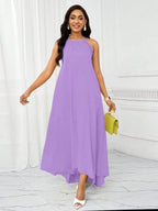 Vestido Maxi Halter Orla Solar com Laço e Bainha Assimétrica — fotografia 80 | Mar & Pérola