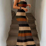 Vestido Maxi Listrado Linhas do Mar com Bainha Assimétrica