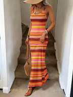 Vestido Maxi Listrado Linhas do Mar com Bainha Assimétrica — fotografia 8 | Mar & Pérola