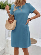 Vestido Midi Camiseta de Manga Curta Brisa da Costa com Bolsos — fotografia 4 | Mar & Pérola