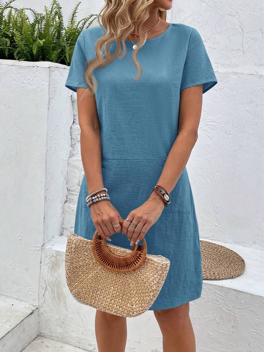 Vestido Midi Camiseta de Manga Curta Brisa da Costa com Bolsos — fotografia 7 | Mar & Pérola
