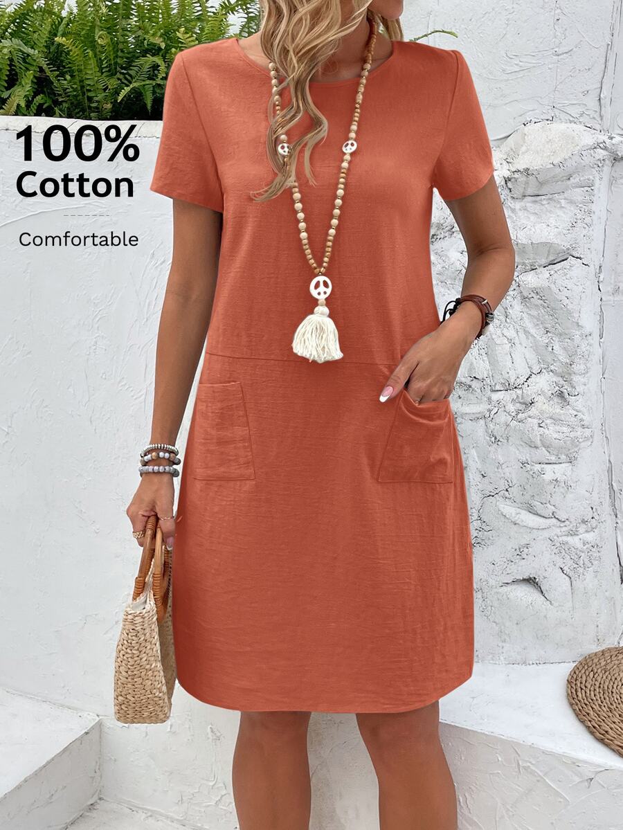 Vestido Midi Camiseta de Manga Curta Brisa da Costa com Bolsos — fotografia 10 | Mar & Pérola