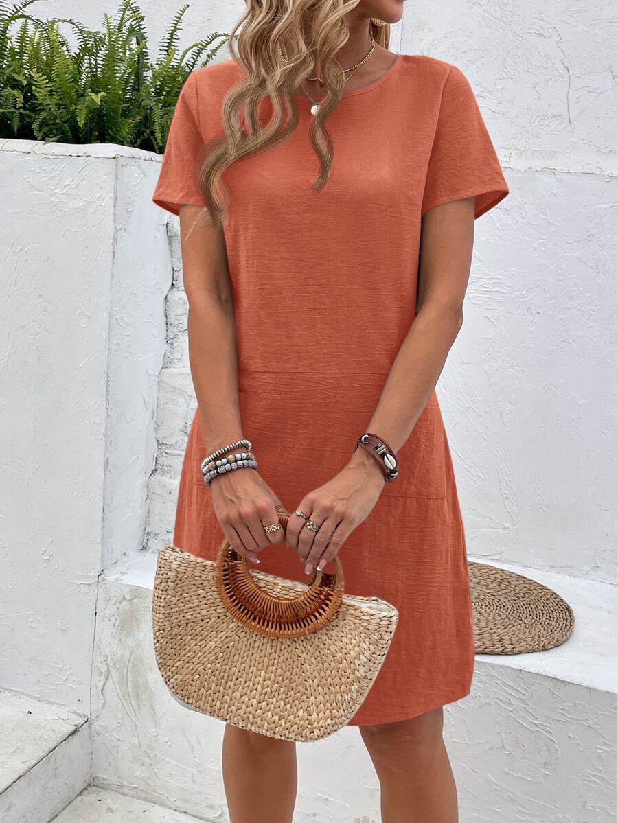 Vestido Midi Camiseta de Manga Curta Brisa da Costa com Bolsos — fotografia 16 | Mar & Pérola