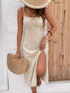Vestido Midi de Algodão Enseada com Busto Plissado e Fenda Lateral — fotografia 5 | Mar & Pérola