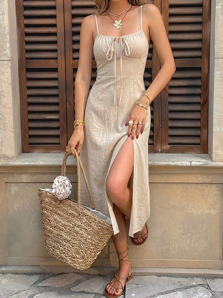 Vestido Midi de Algodão Enseada com Busto Plissado e Fenda Lateral — fotografia 6 | Mar & Pérola