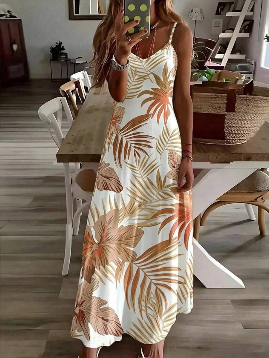 Vestido Midi de Malha Ilha Tropical com Estampa Tropical e Recorte Vazado — fotografia 1 | Mar & Pérola