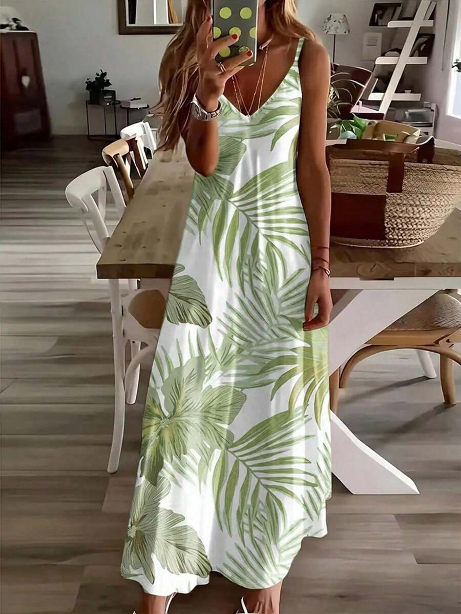 Vestido Midi de Malha Ilha Tropical com Estampa Tropical e Recorte Vazado — fotografia 6 | Mar & Pérola