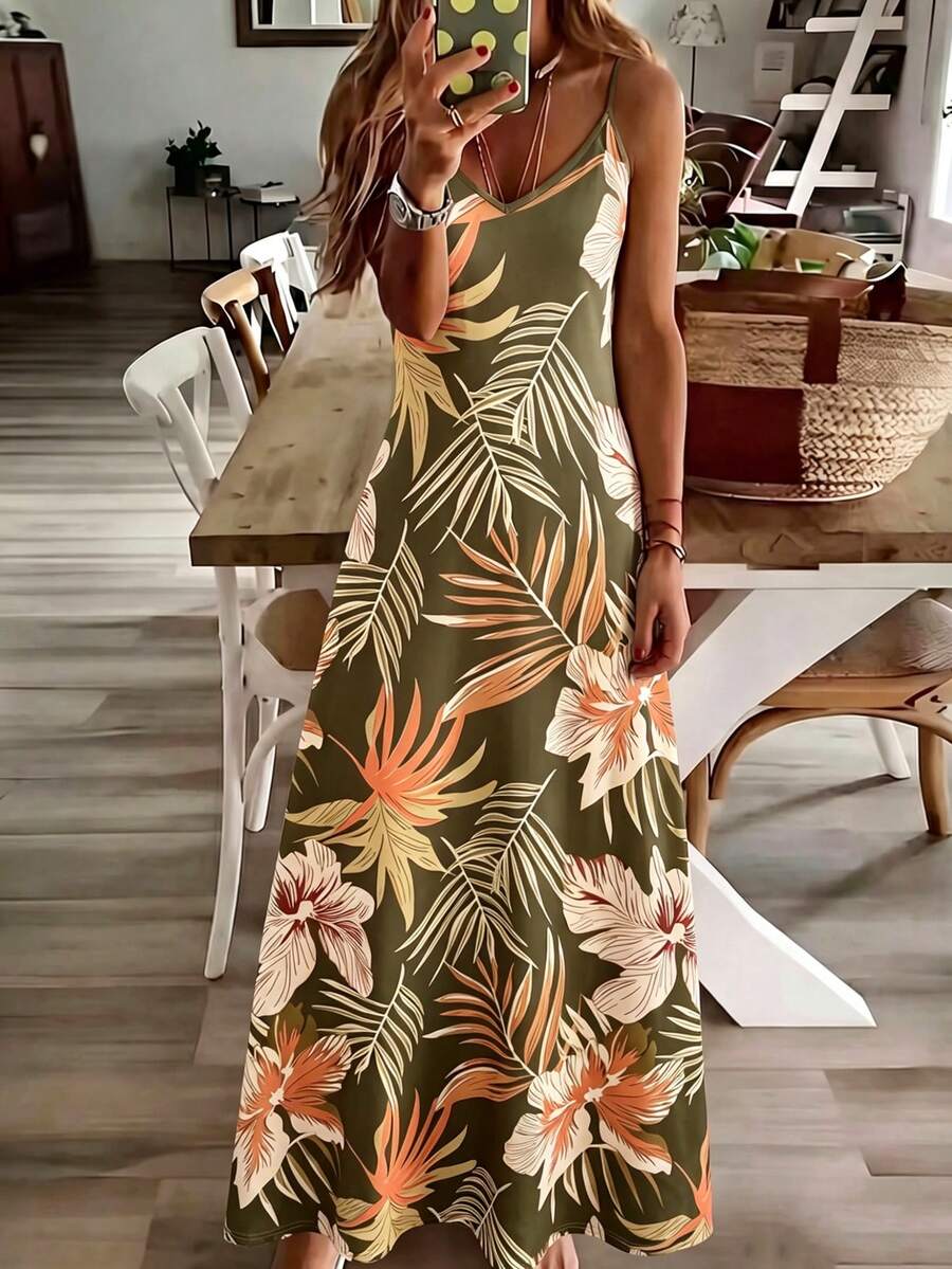 Vestido Midi de Malha Ilha Tropical com Estampa Tropical e Recorte Vazado — fotografia 11 | Mar & Pérola