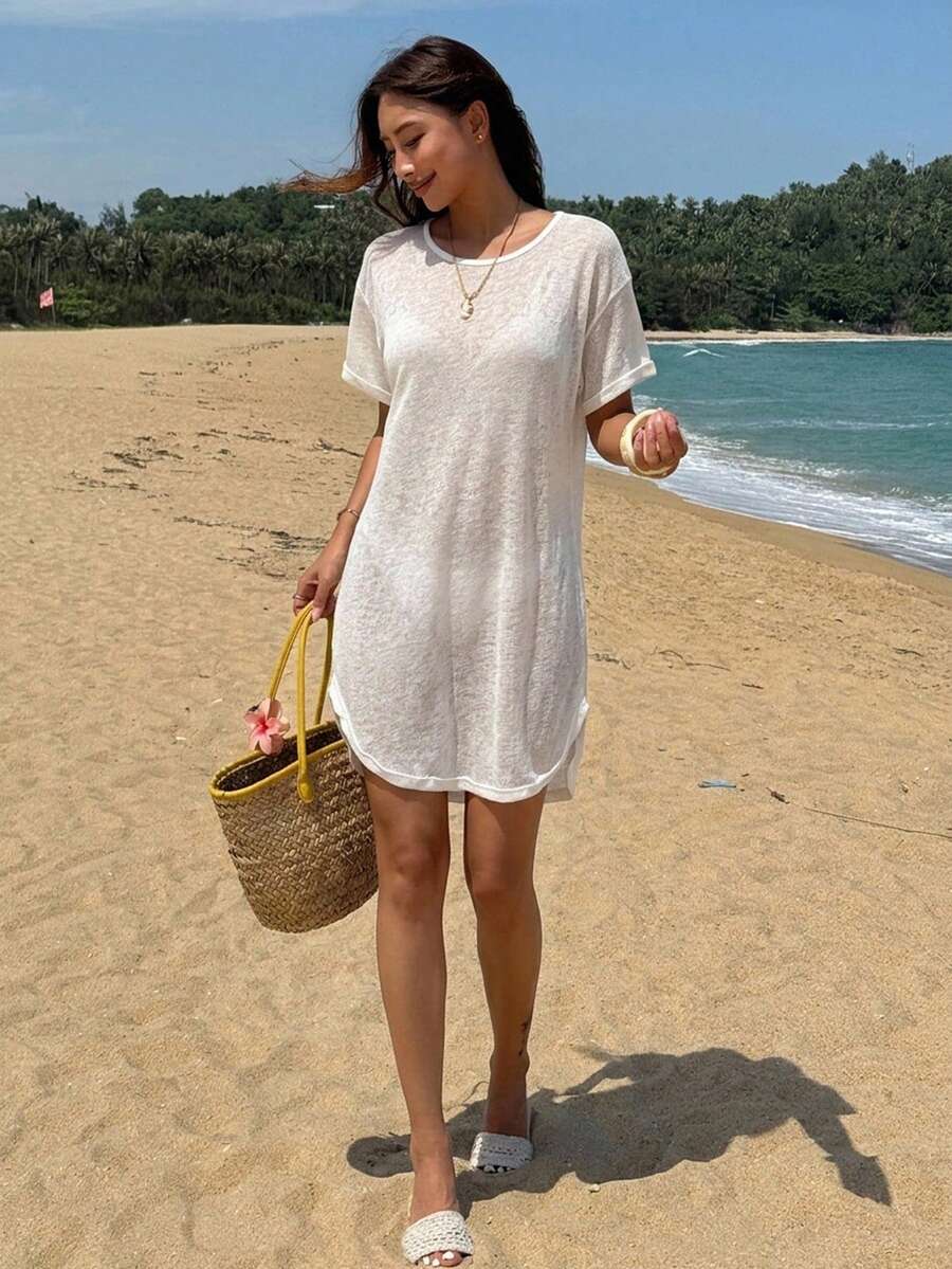 Vestido Saída de Praia Casual de Cor Sólida Brisa da Ilha com Decote nas Costas — fotografia 2 | Mar & Pérola